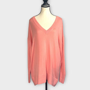 LOFT Oversized Sweater MEDIUM Hi-Lo V-neck Coral Minimalist Preppy NEW